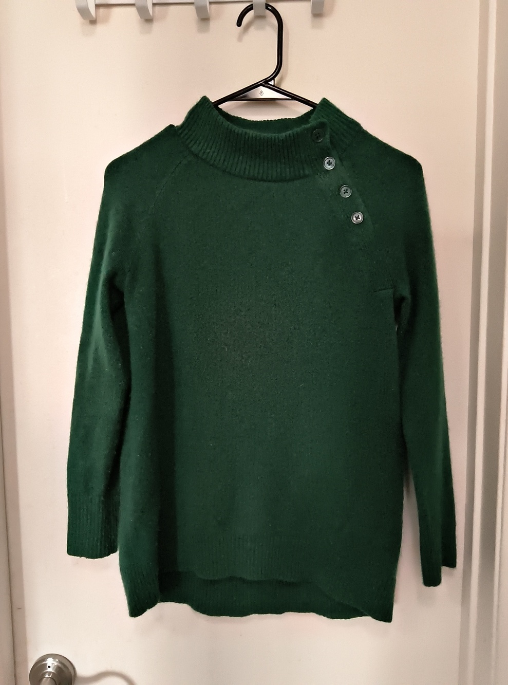 Talbots Forest Green Button-Shoulder Turtleneck Sweater